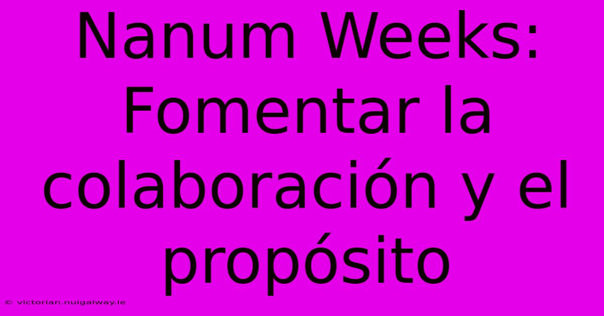 Nanum Weeks: Fomentar La Colaboración Y El Propósito 