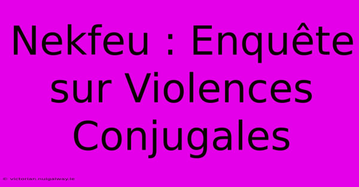 Nekfeu : Enquête Sur Violences Conjugales 