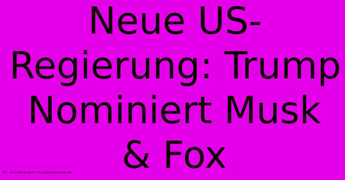 Neue US-Regierung: Trump Nominiert Musk & Fox 