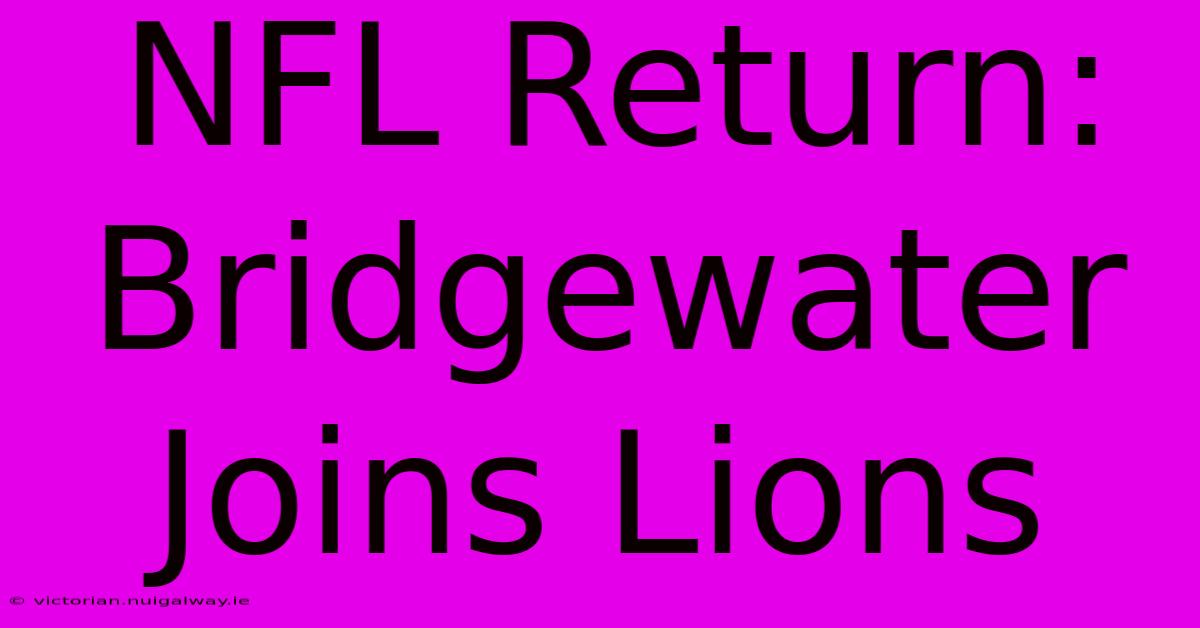 NFL Return: Bridgewater Joins Lions