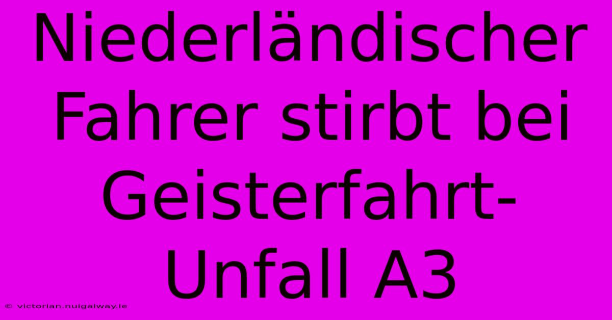 Niederländischer Fahrer Stirbt Bei Geisterfahrt-Unfall A3