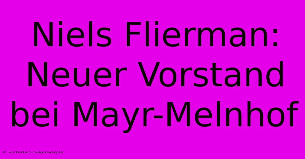 Niels Flierman: Neuer Vorstand Bei Mayr-Melnhof