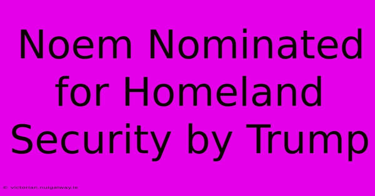 Noem Nominated For Homeland Security By Trump 