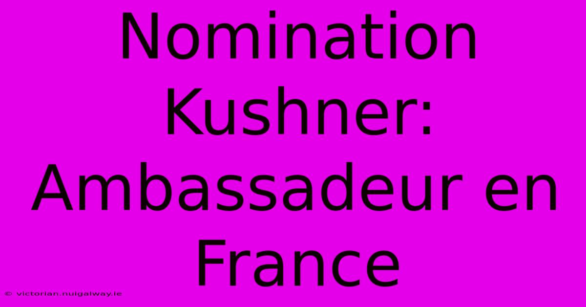 Nomination Kushner: Ambassadeur En France