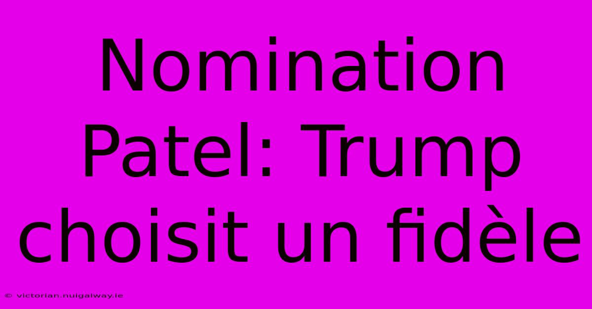 Nomination Patel: Trump Choisit Un Fidèle