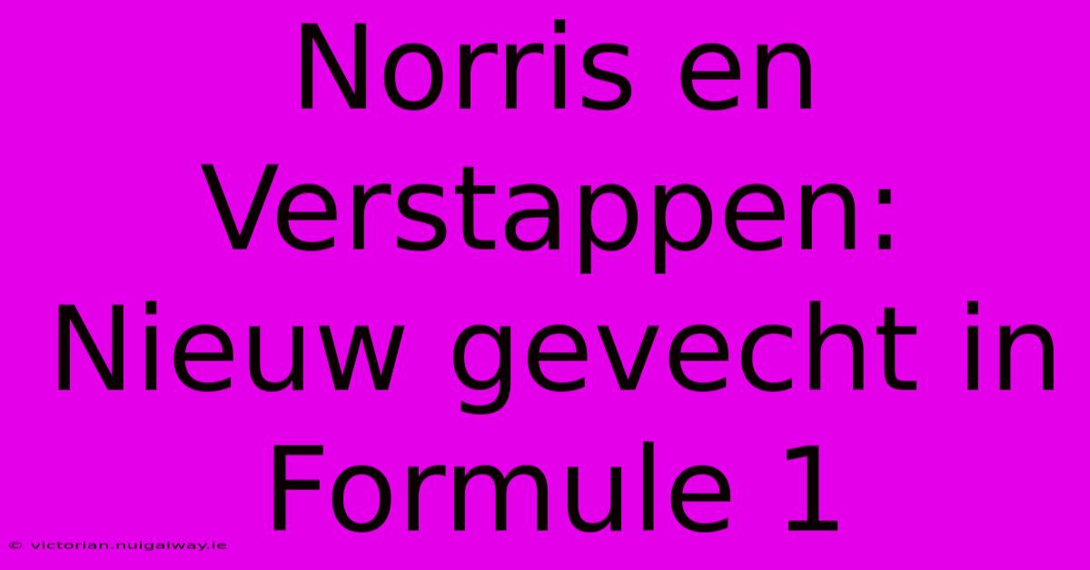 Norris En Verstappen: Nieuw Gevecht In Formule 1