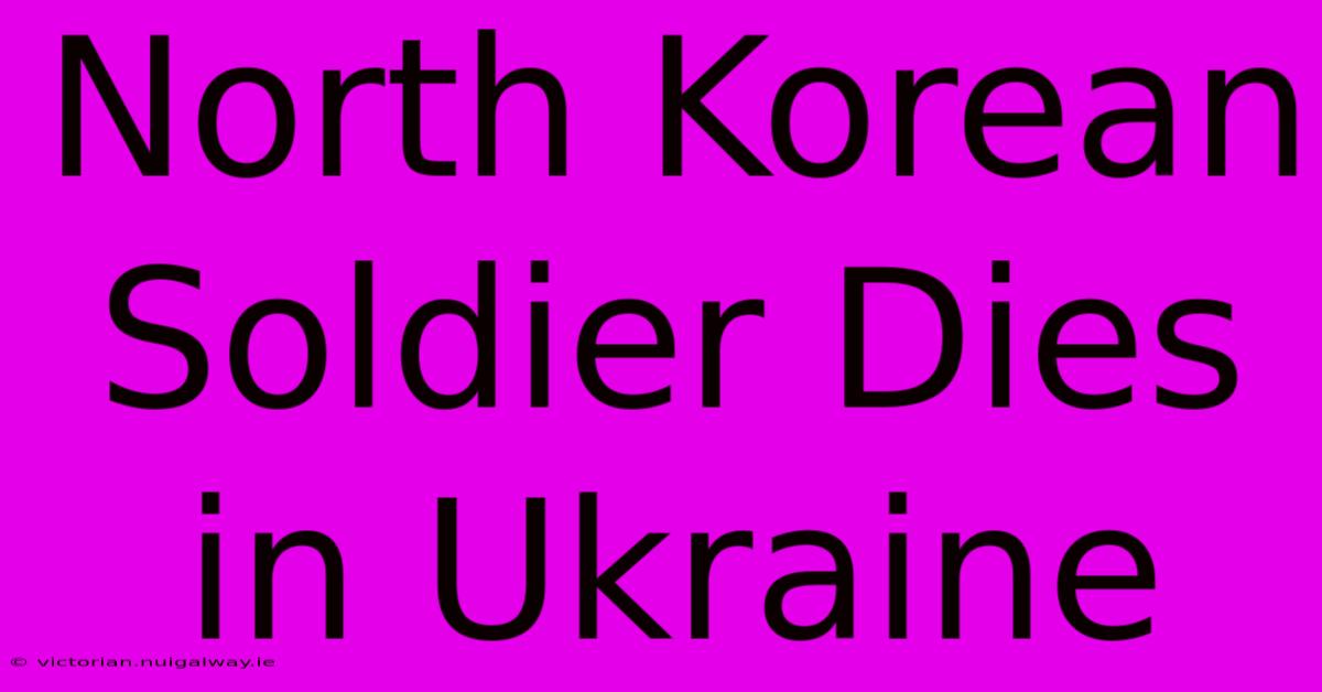 North Korean Soldier Dies In Ukraine