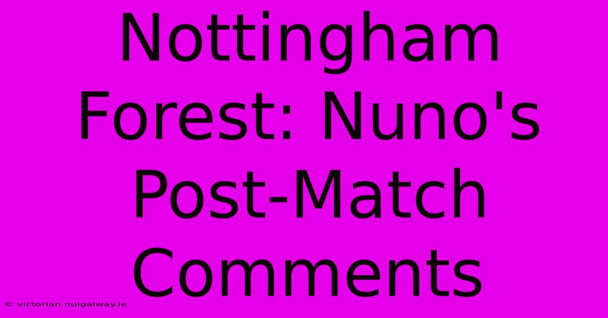 Nottingham Forest: Nuno's Post-Match Comments