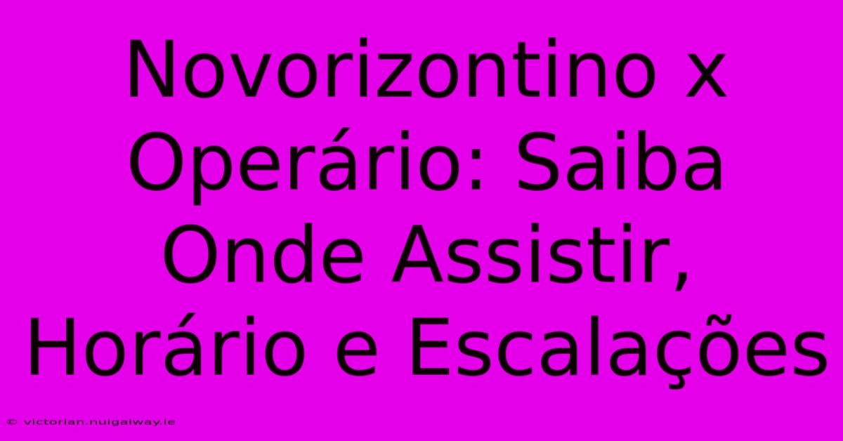 Novorizontino X Operário: Saiba Onde Assistir, Horário E Escalações 