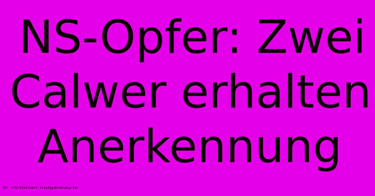 NS-Opfer: Zwei Calwer Erhalten Anerkennung