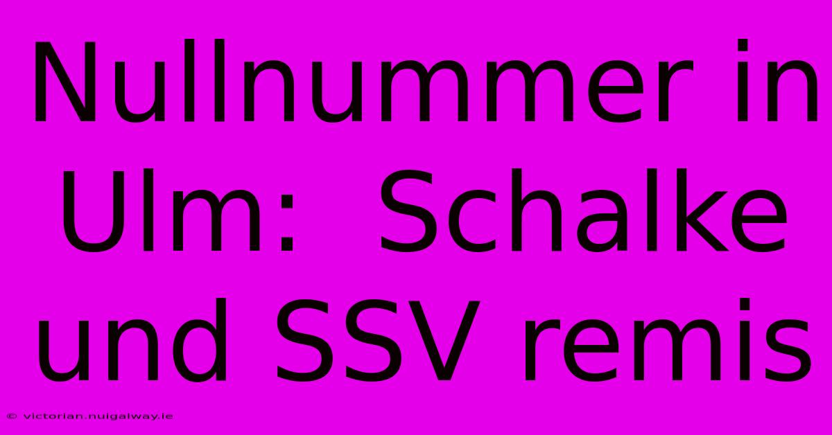 Nullnummer In Ulm:  Schalke Und SSV Remis