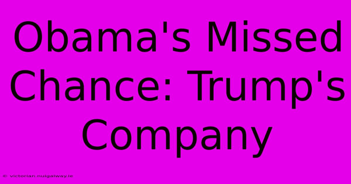 Obama's Missed Chance: Trump's Company