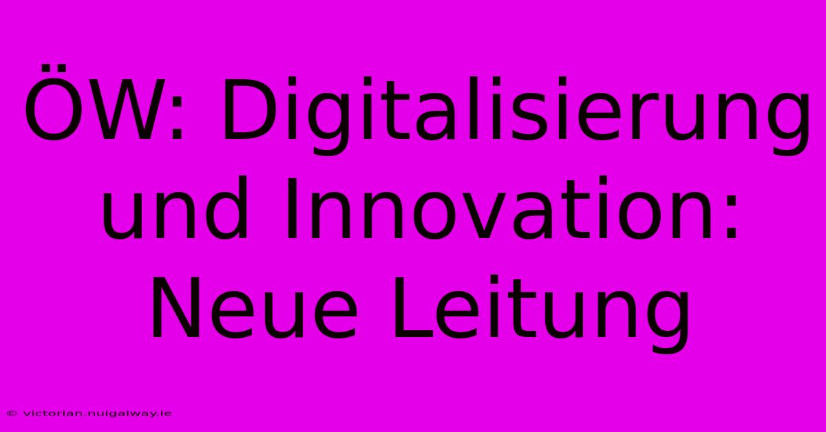 ÖW: Digitalisierung Und Innovation: Neue Leitung