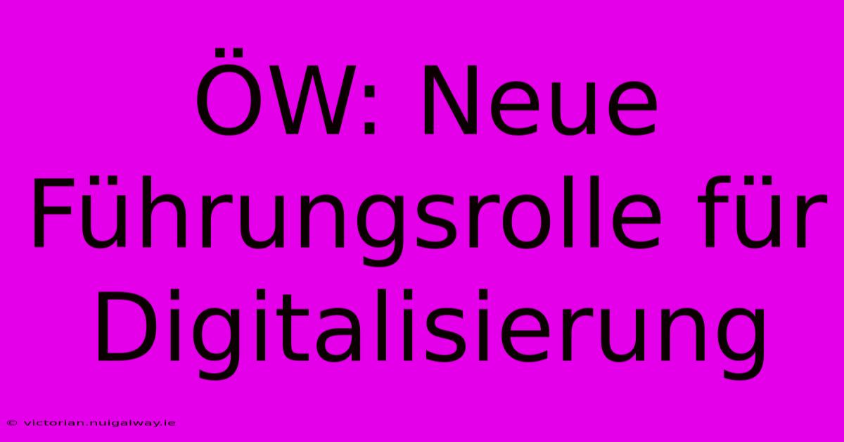 ÖW: Neue Führungsrolle Für Digitalisierung