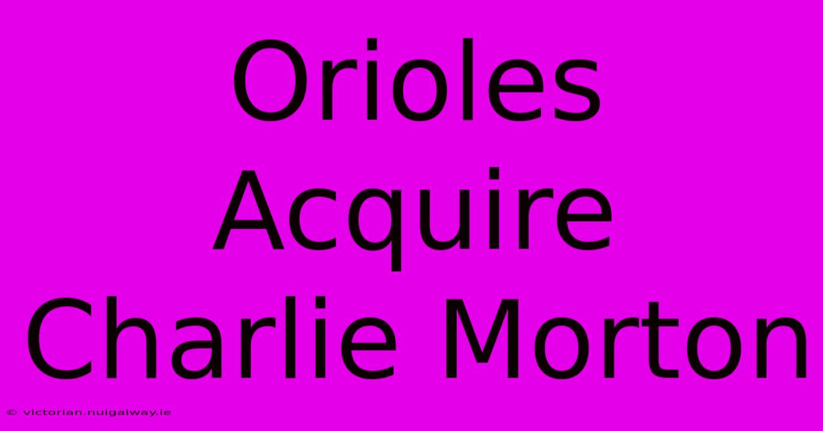 Orioles Acquire Charlie Morton