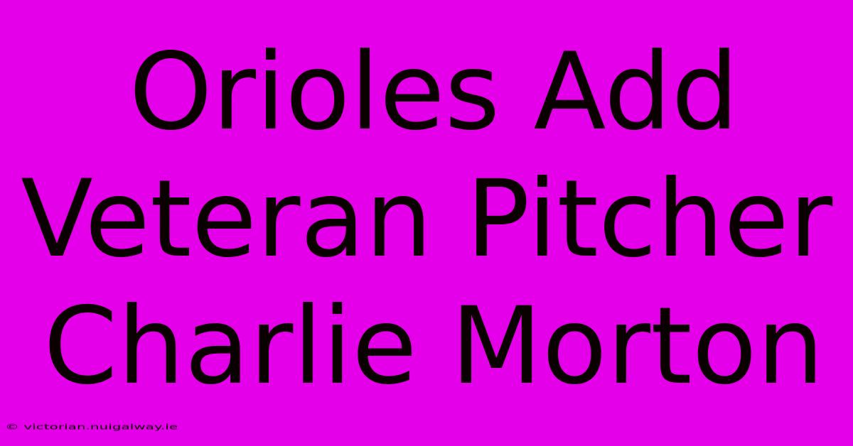 Orioles Add Veteran Pitcher Charlie Morton