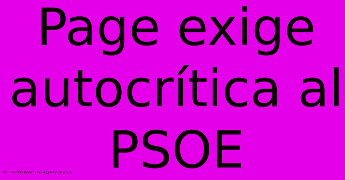 Page Exige Autocrítica Al PSOE