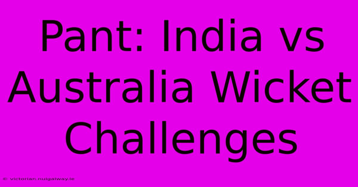 Pant: India Vs Australia Wicket Challenges