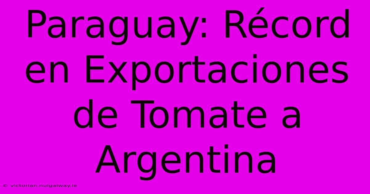 Paraguay: Récord En Exportaciones De Tomate A Argentina