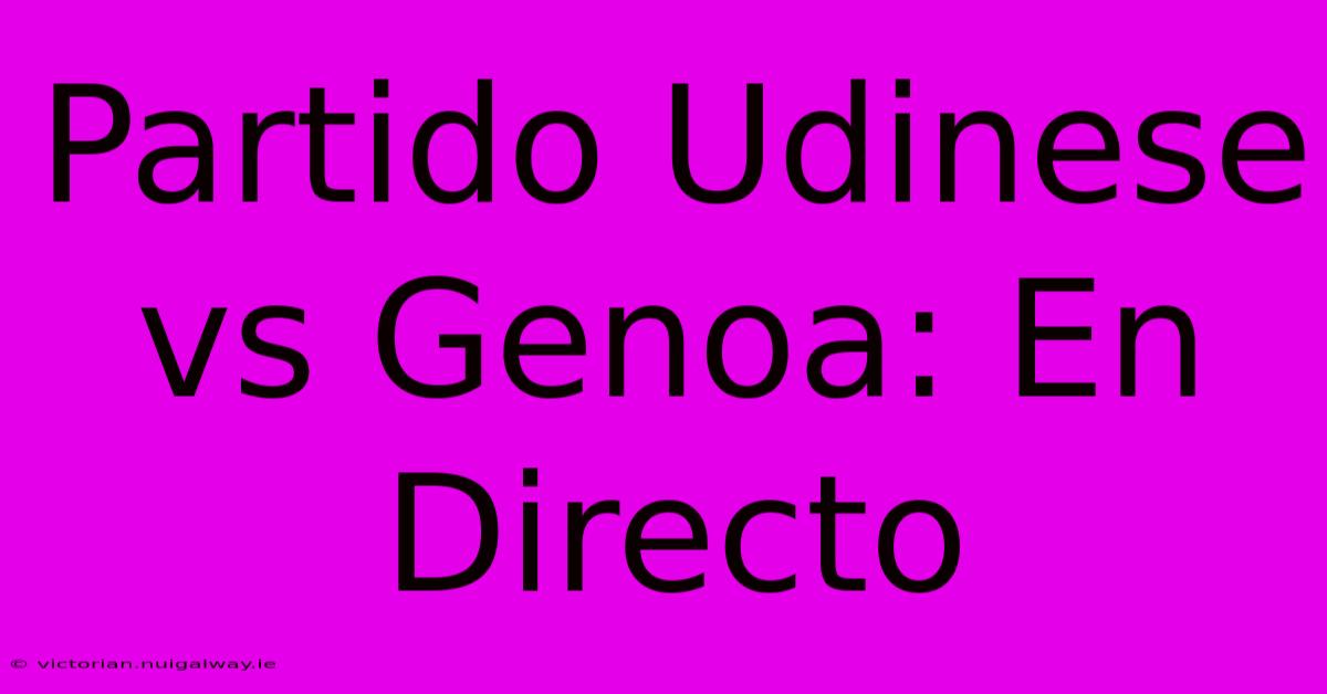 Partido Udinese Vs Genoa: En Directo