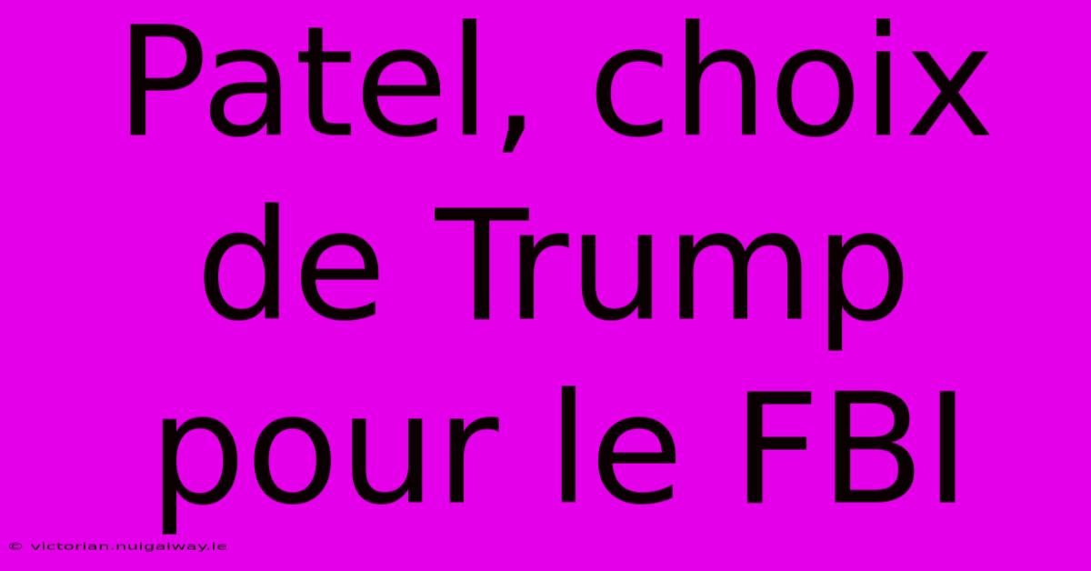 Patel, Choix De Trump Pour Le FBI