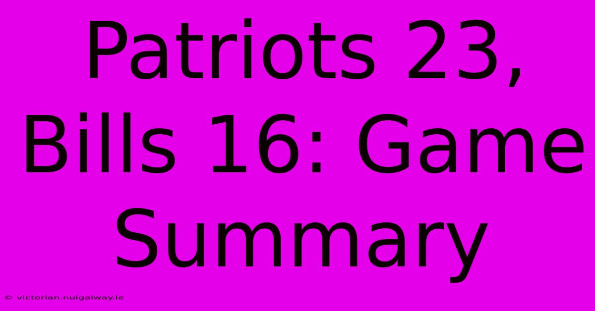 Patriots 23, Bills 16: Game Summary