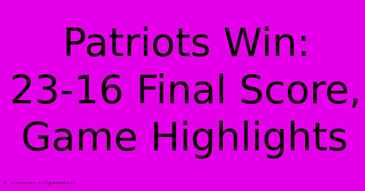 Patriots Win: 23-16 Final Score, Game Highlights