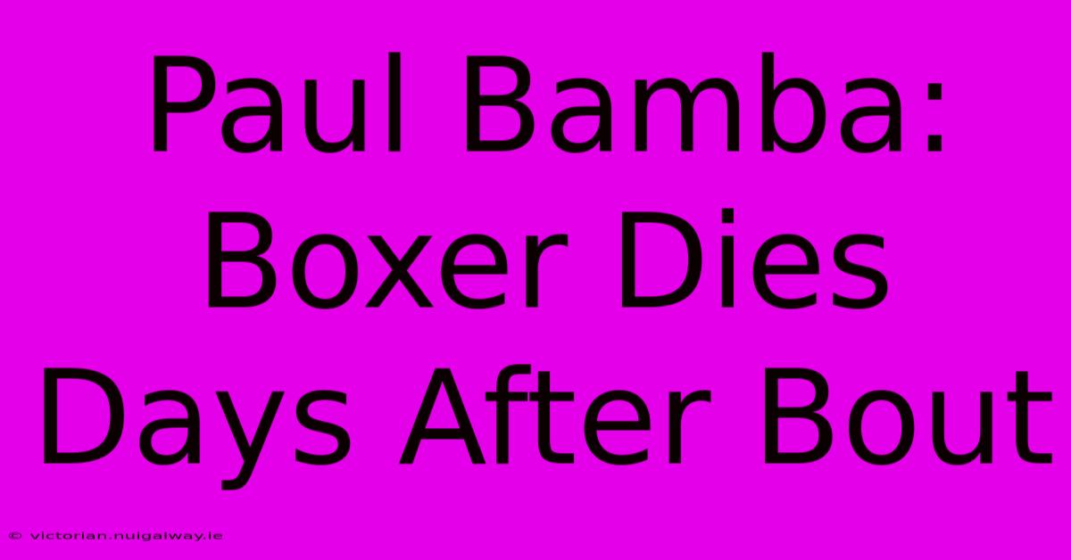 Paul Bamba: Boxer Dies Days After Bout