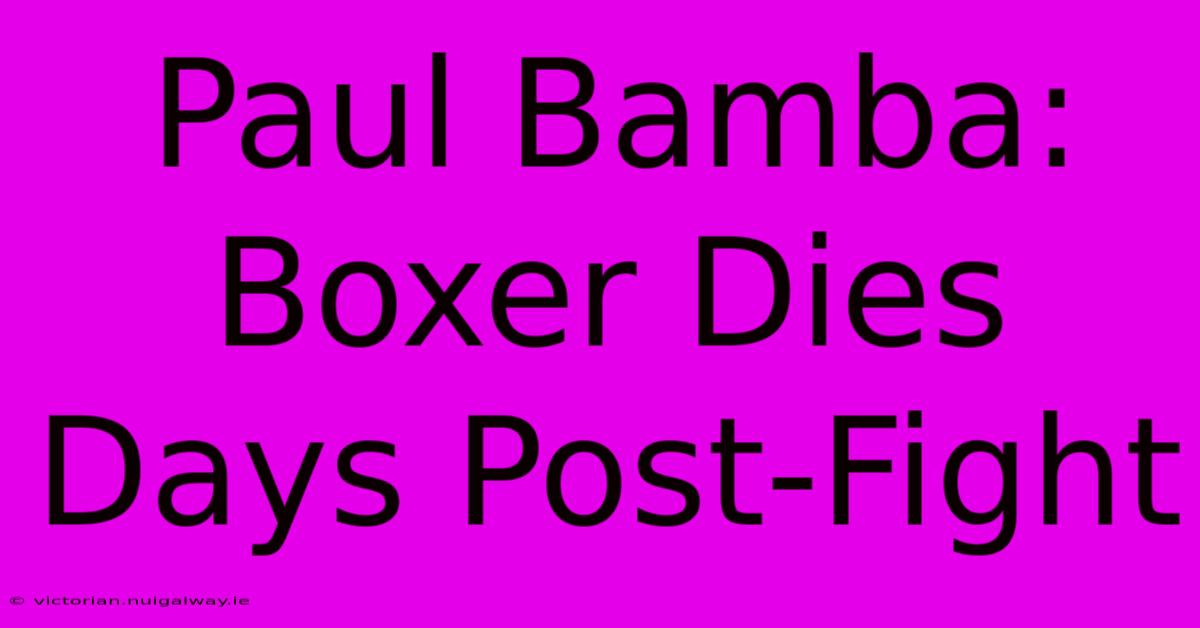 Paul Bamba: Boxer Dies Days Post-Fight