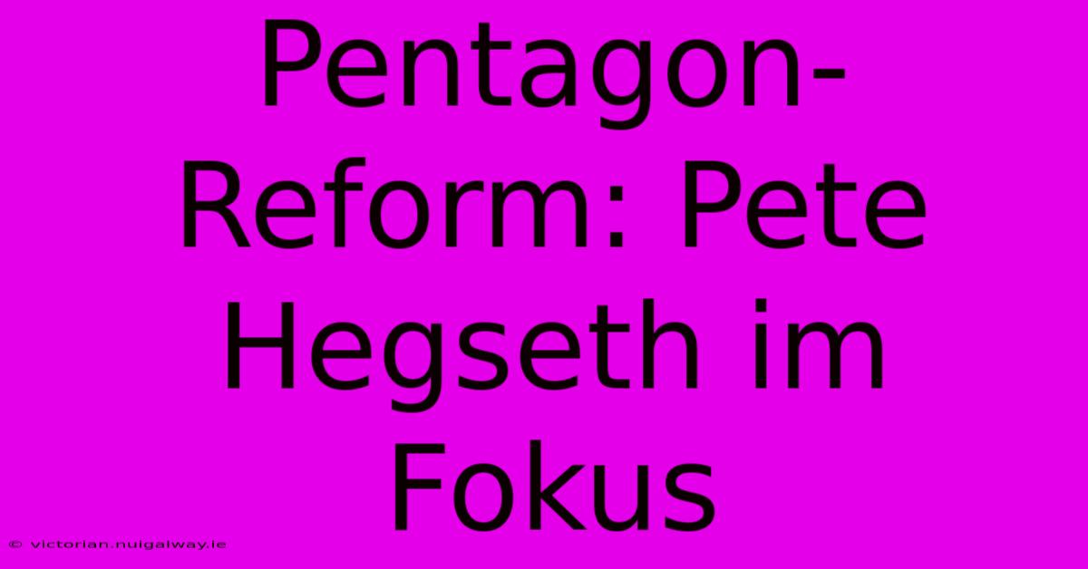 Pentagon-Reform: Pete Hegseth Im Fokus