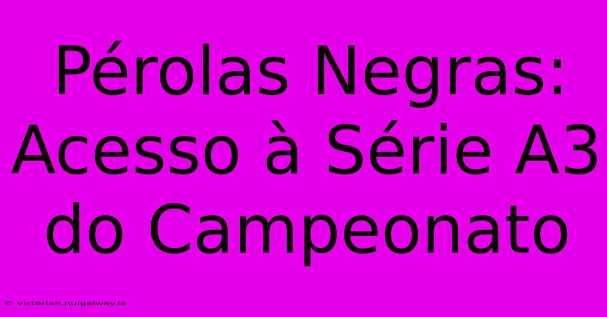 Pérolas Negras:  Acesso À Série A3 Do Campeonato