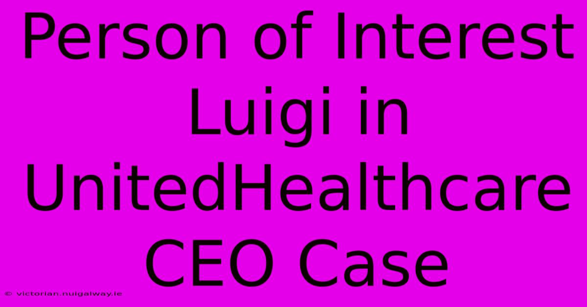 Person Of Interest Luigi In UnitedHealthcare CEO Case