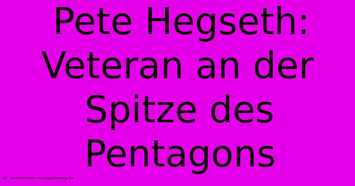 Pete Hegseth: Veteran An Der Spitze Des Pentagons