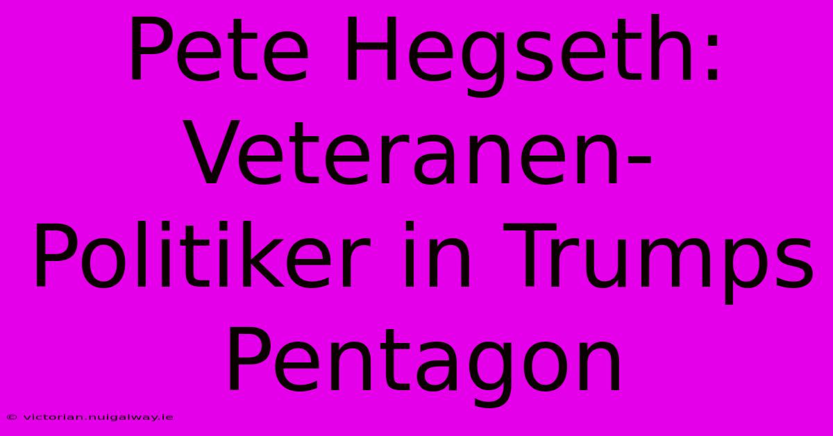 Pete Hegseth: Veteranen-Politiker In Trumps Pentagon