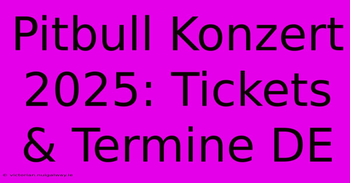 Pitbull Konzert 2025: Tickets & Termine DE