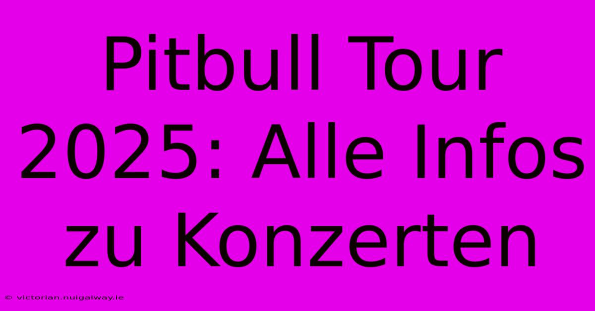 Pitbull Tour 2025: Alle Infos Zu Konzerten