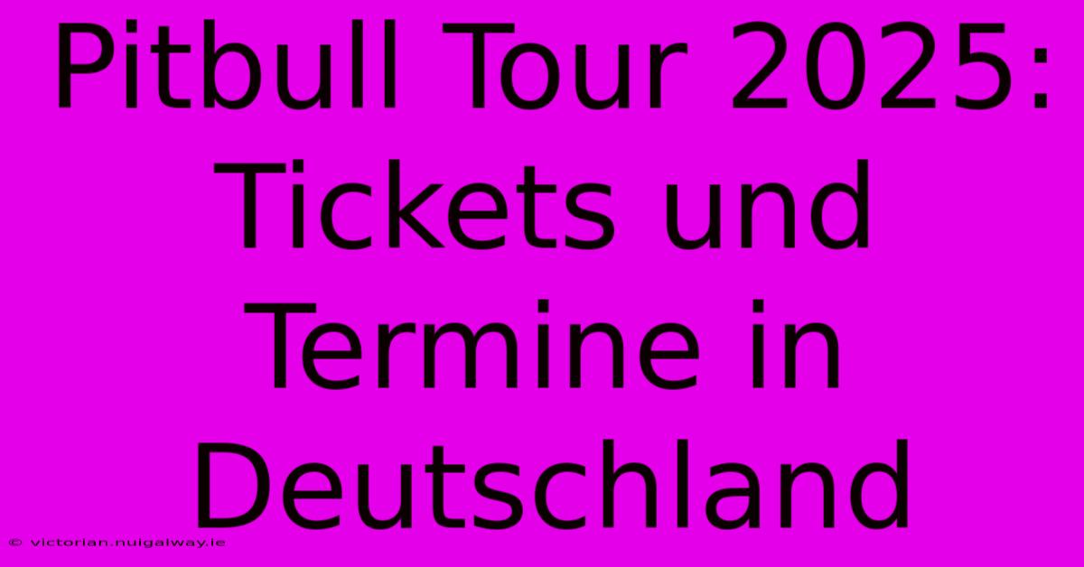 Pitbull Tour 2025: Tickets Und Termine In Deutschland