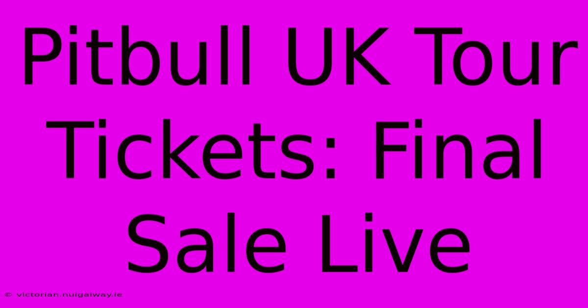 Pitbull UK Tour Tickets: Final Sale Live