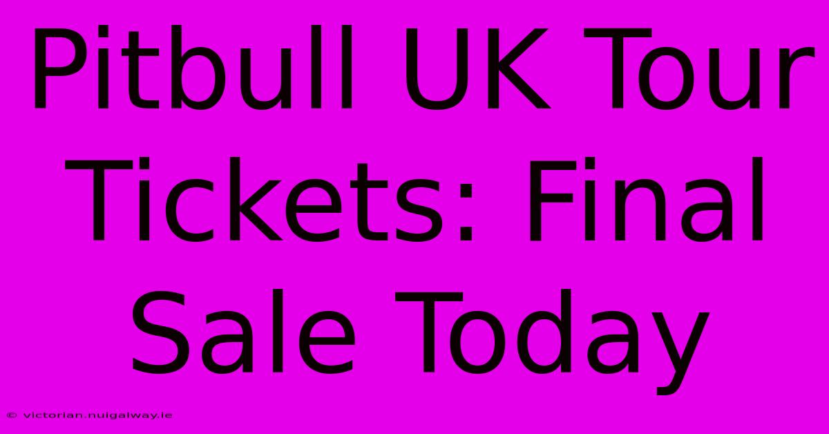 Pitbull UK Tour Tickets: Final Sale Today 