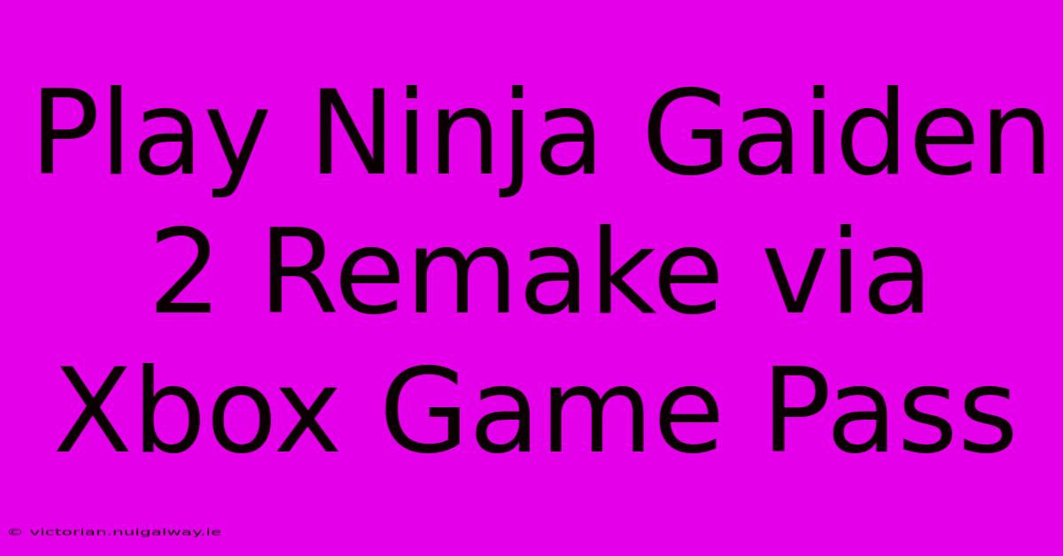 Play Ninja Gaiden 2 Remake Via Xbox Game Pass