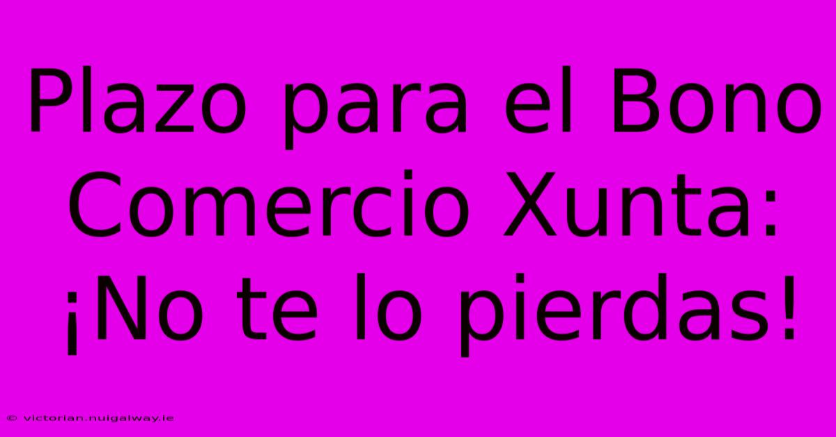 Plazo Para El Bono Comercio Xunta: ¡No Te Lo Pierdas!