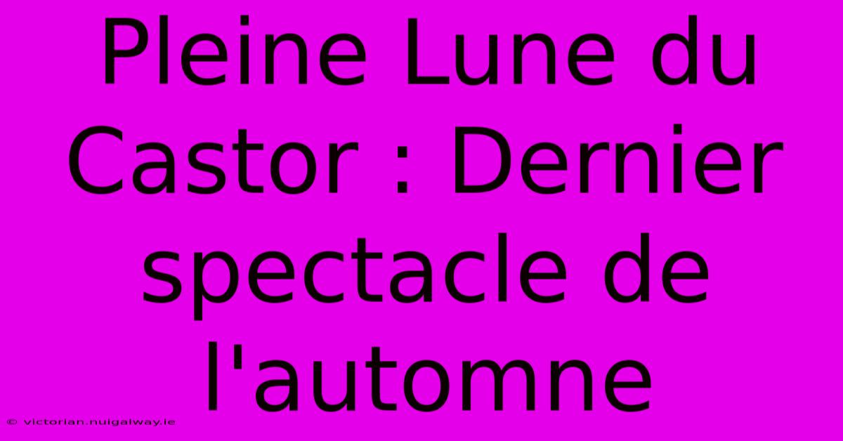 Pleine Lune Du Castor : Dernier Spectacle De L'automne