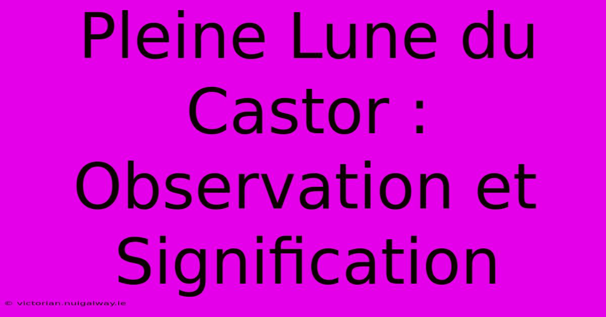 Pleine Lune Du Castor : Observation Et Signification