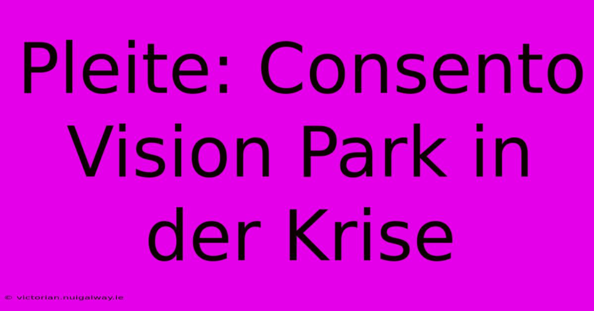 Pleite: Consento Vision Park In Der Krise