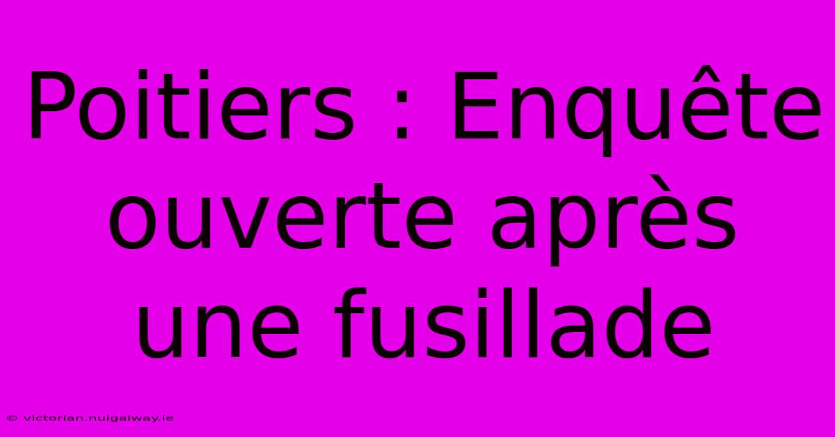 Poitiers : Enquête Ouverte Après Une Fusillade 