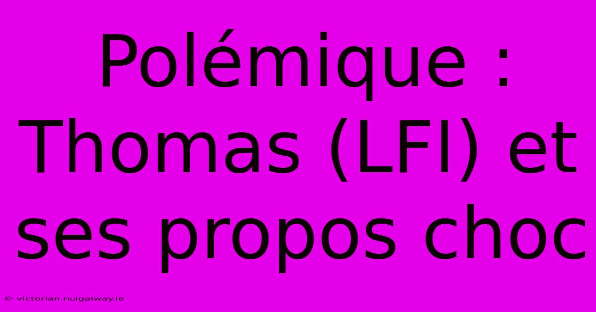 Polémique : Thomas (LFI) Et Ses Propos Choc