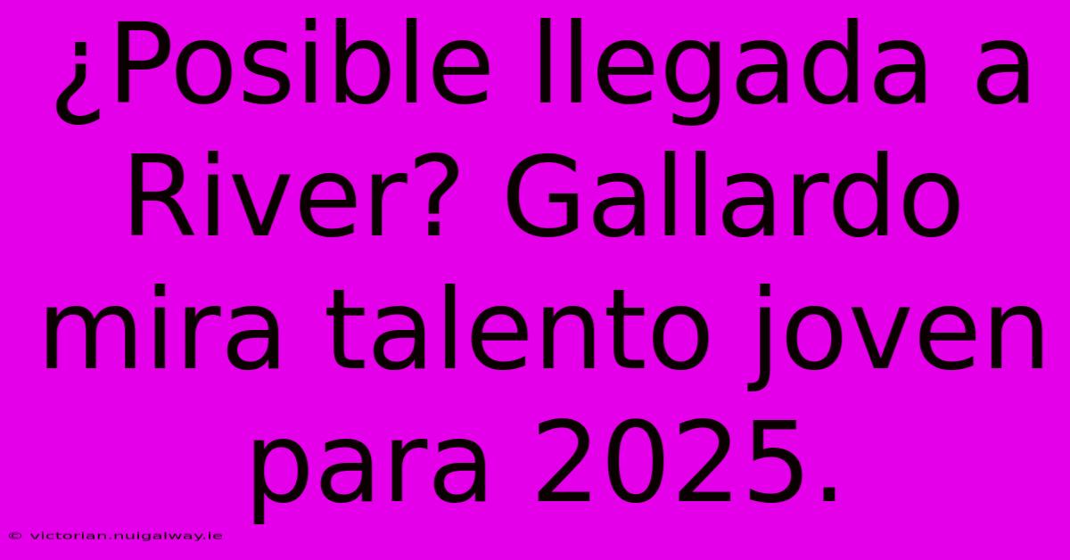 ¿Posible Llegada A River? Gallardo Mira Talento Joven Para 2025.