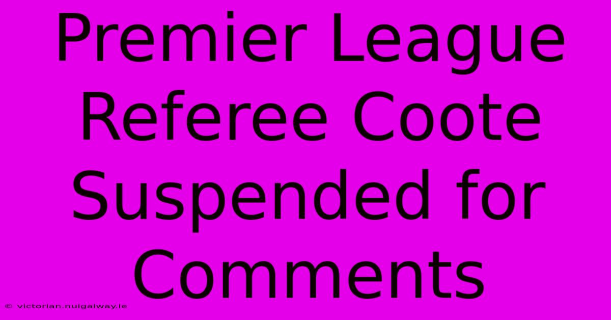 Premier League Referee Coote Suspended For Comments