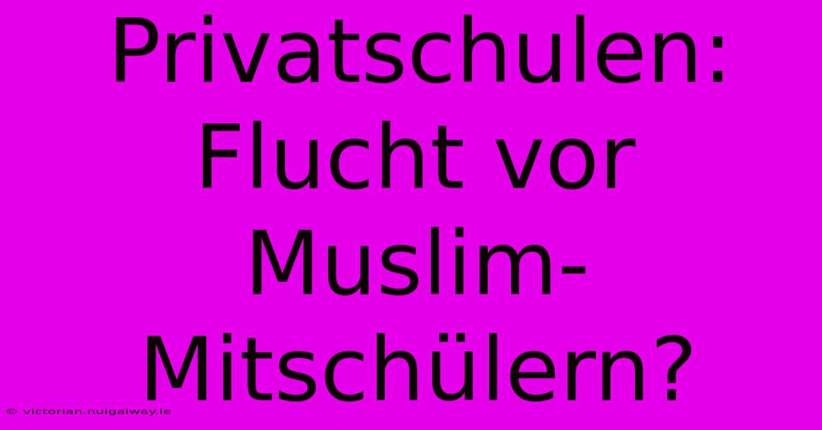 Privatschulen: Flucht Vor Muslim-Mitschülern?