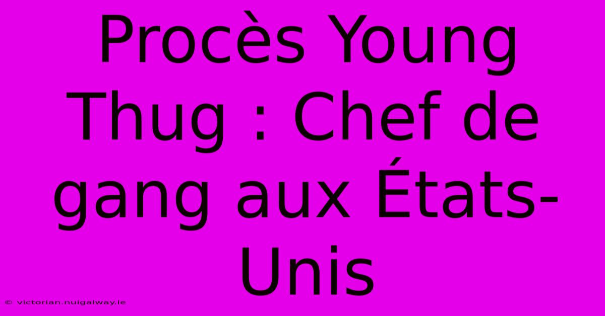 Procès Young Thug : Chef De Gang Aux États-Unis